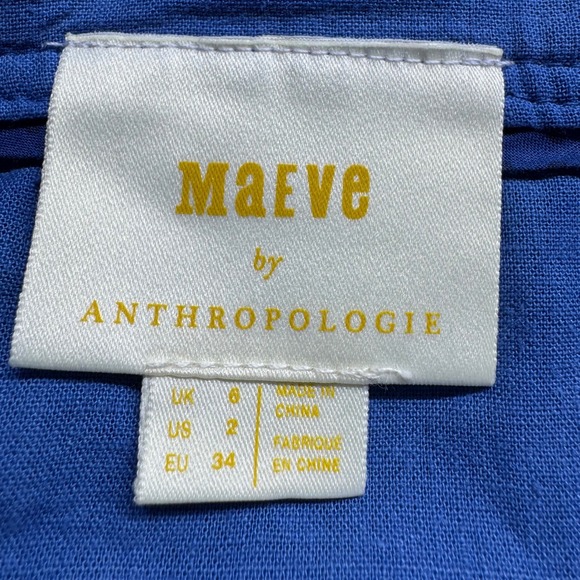 Maeve Anthropologie Womens Tank Top Size 2 Blue Linen Blend Button Front - Picture 3 of 7